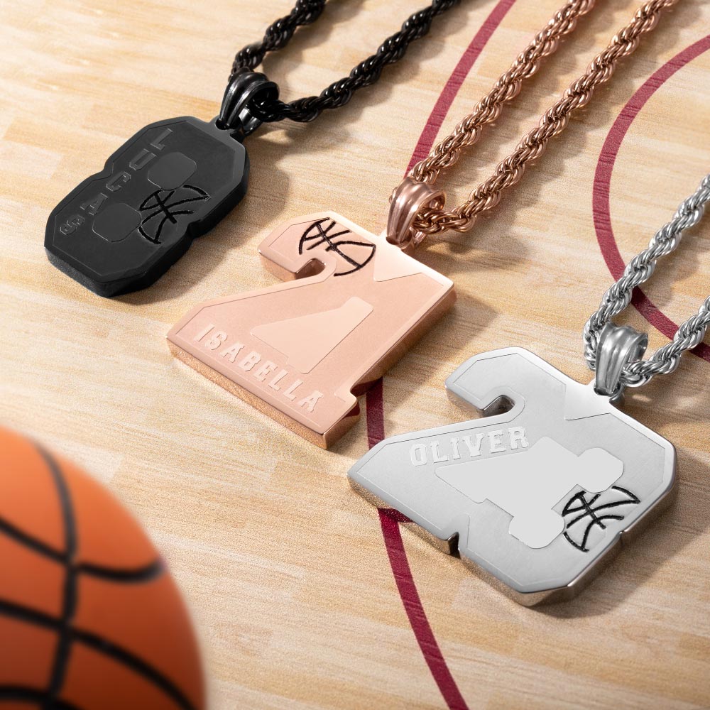 Custom Basketball Number Necklace with Name - Image 4