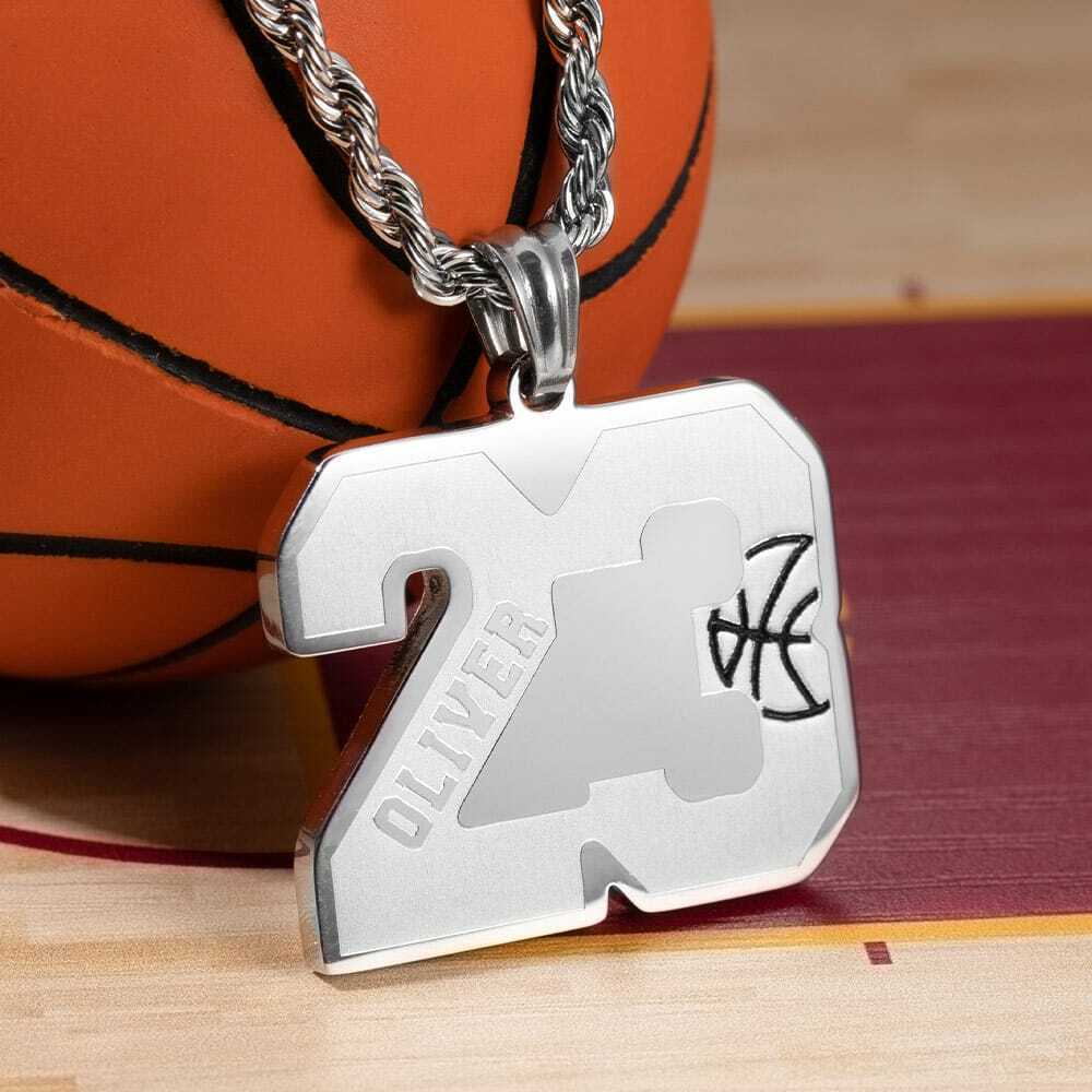 Custom Basketball Number Necklace with Name - Image 3