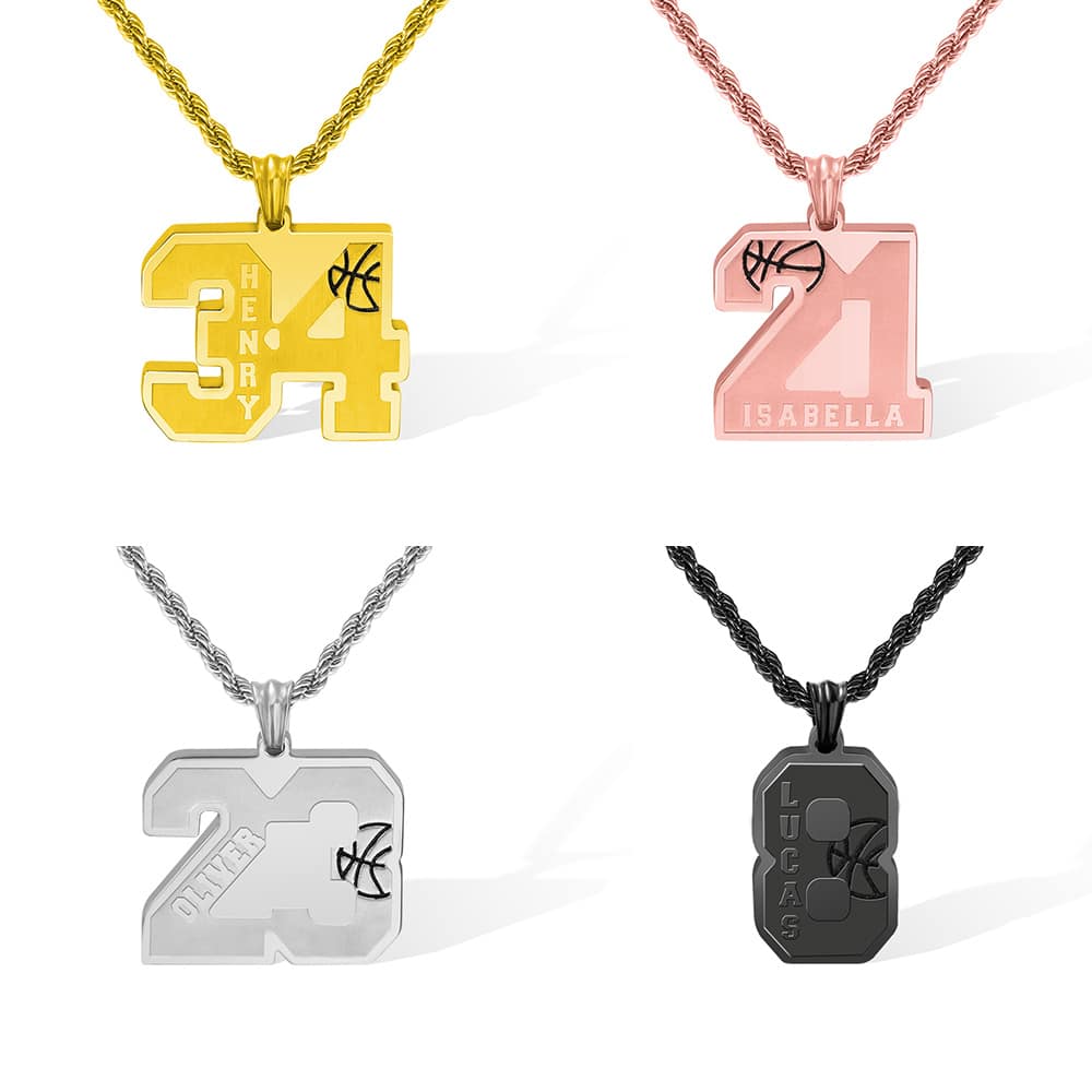 Custom Basketball Number Necklace with Name - Image 2